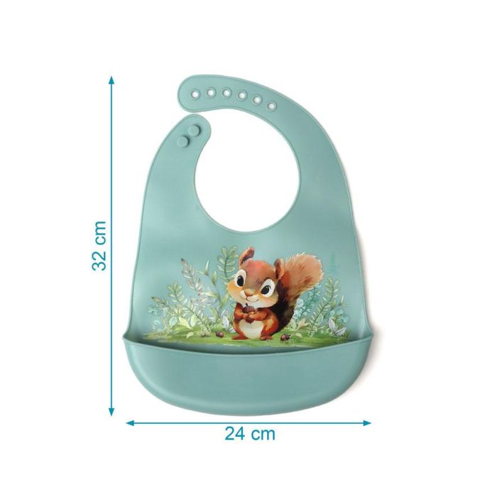 KioKids Babero de Silicona Ajustable para Bebé +6 Meses con Bolsillo Recogemigas, Diseño Ardilla Salvaje Color Salvia 3 KioKids Babero de Silicona Ajustable para Bebé +6 Meses con Bolsillo Recogemigas, Diseño Ardilla Salvaje Color Salvia 3