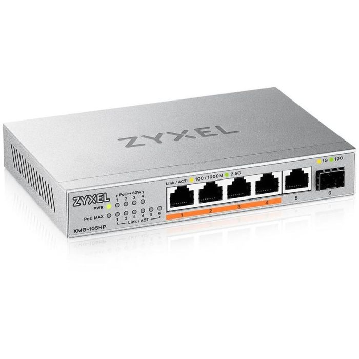 Zyxel Switch MG-105HP, 5 Puertos 2.5G Ethernet, PoE No Administrado 70W 0 Zyxel Switch MG-105HP, 5 Puertos 2.5G Ethernet, PoE No Administrado 70W 0