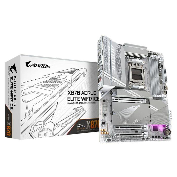 GIGABYTE Placa base X870 A ELITE WF7 ICE - Compatible con CPUs AMD Ryzen 9000, VRM digital de 16+2+2 fases, hasta 8000MHz DDR5 (OC), 4xPCIe 5.0 + 4xM.2, Wi-Fi 7, LAN 2.5GbE, USB 3.2 Gen 2x2