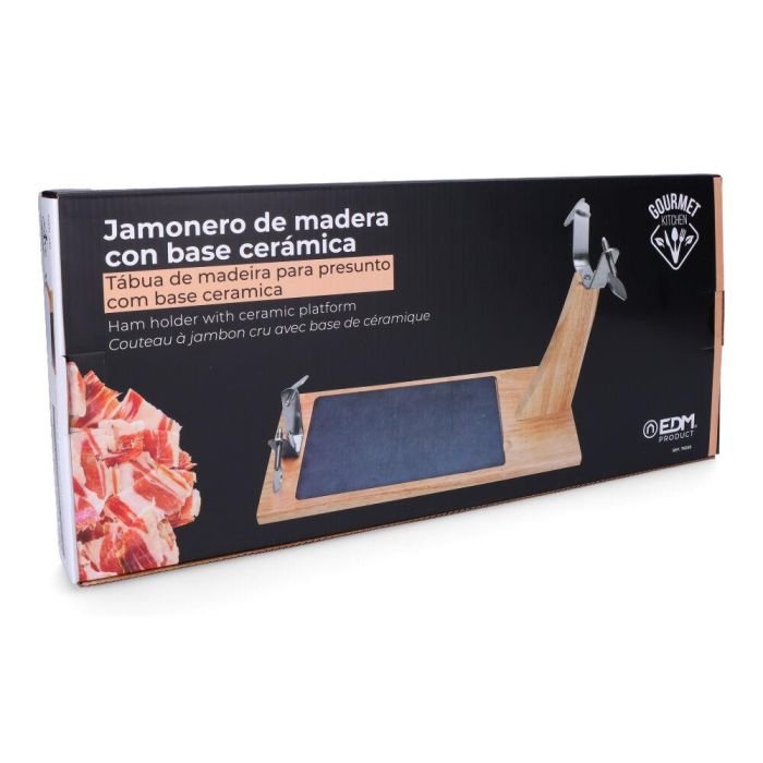 Gourmet Kitchen Jamonero Top Line Madera de Caucho con Base Cerámica 43,8 x 19,5 x 30,5 cm 2
