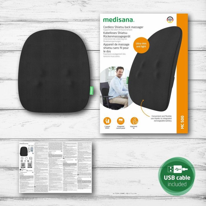 Medisana MC 500 Respaldo de masaje Shiatsu recargable inalámbrico con 2 velocidades, Negro 1