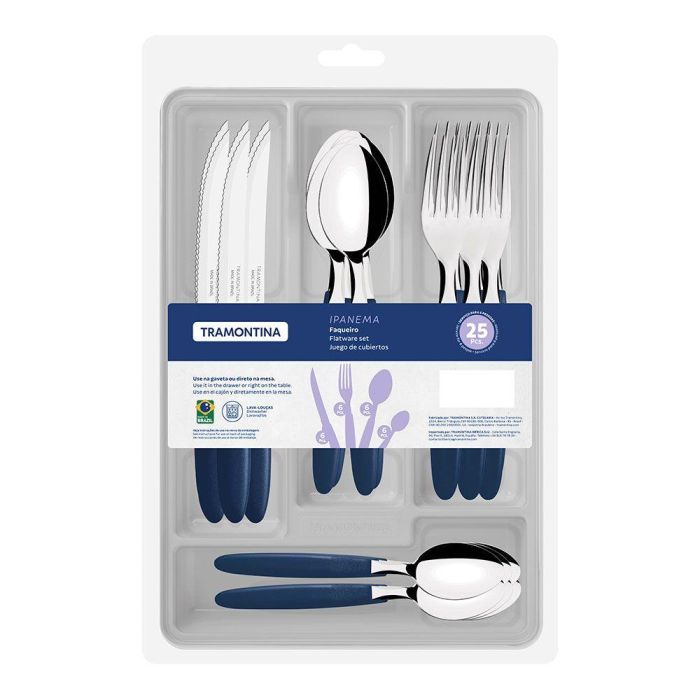 Tramontina Cubertería 25 piezas Ipanema Acero Inoxidable Mango Azul