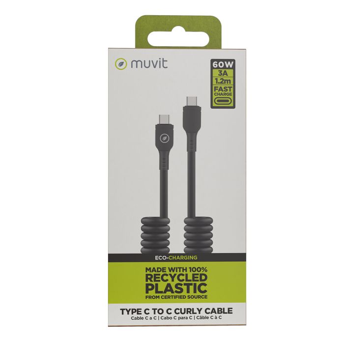 muvit for change cable rizado Tipo C a Tipo C 3A 60w 1,2m negro 3 muvit for change cable rizado Tipo C a Tipo C 3A 60w 1,2m negro 3