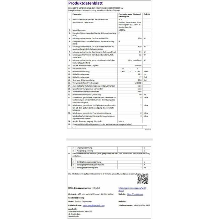 Monitor Gaming AOC U27B3A 27" 4K Ultra HD 29