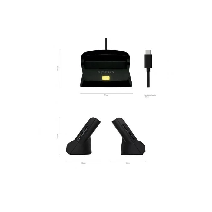 Aisens Lector DNIe y Tarjetas Inteligentes USB-C con Lector SIM SD MicroSD MMC RS-MMC Negro 3