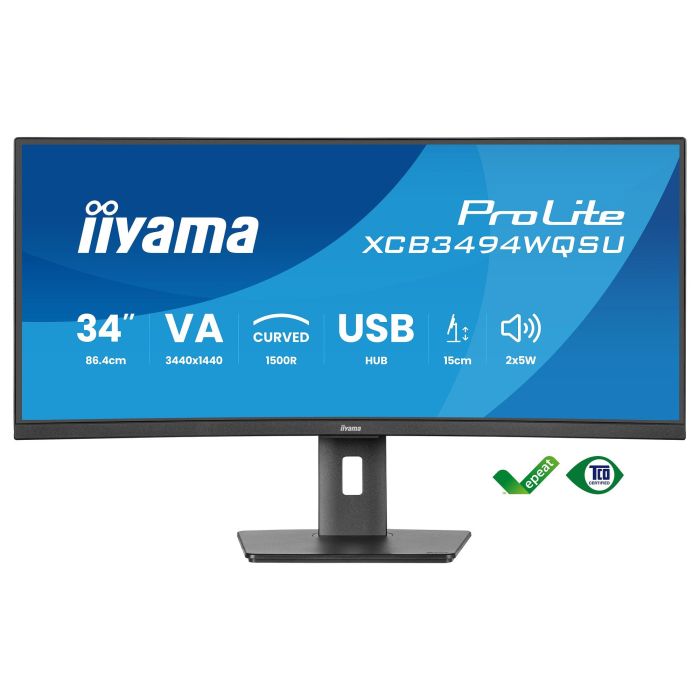 Iiyama ProLite XCB3494WQSU-B1 - Monitor Curvo Gaming 34" UWQHD (3440x1440), 1500R, 120Hz, 4ms, VA, Altavoces, Ajuste en Altura, Flicker-Free, VESA