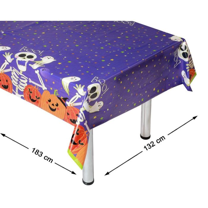 Mantel Halloween 183 x 132 cm con Diseño Calabazas y Esqueletos