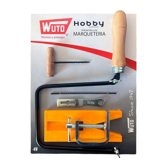 Wuto Kit de marquetería profesional y doméstico con arco, brida, pelos de sierra, soporte y taladro manual Wuto Kit de marquetería profesional y doméstico con arco, brida, pelos de sierra, soporte y taladro manual