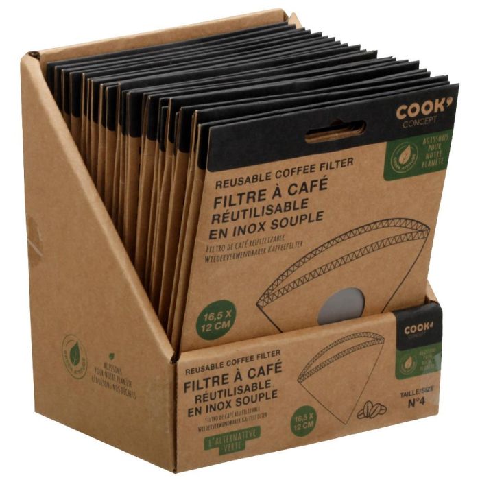 Cook Concept Filtro Café Reutilizable Metal Talla nº4 Lavable Acero Inoxidable Compatible Cafeteras Filtro 16,5x12 cm 5