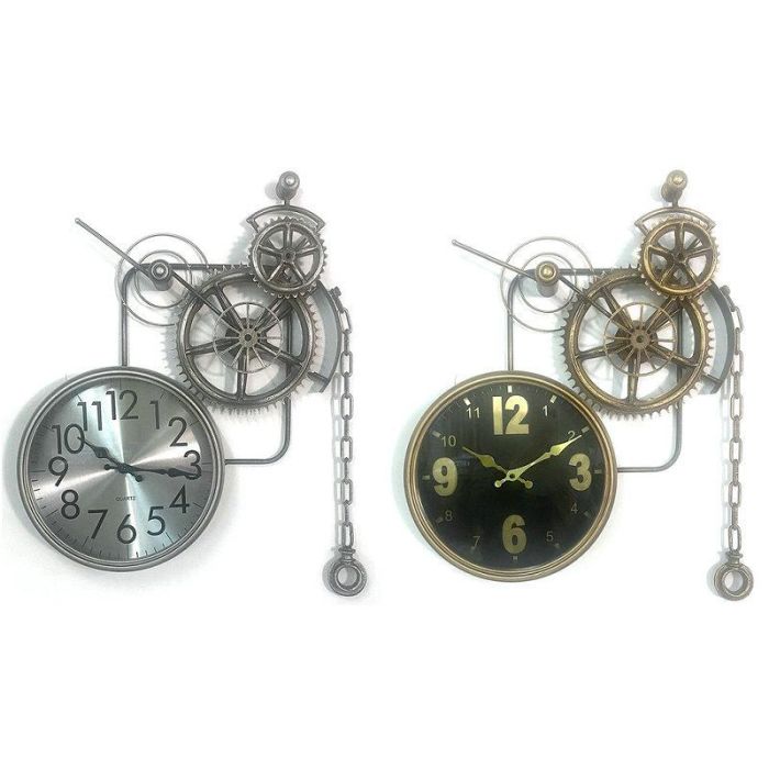 DKD Home Decor Reloj de Pared Decorativo Loft, Hierro y Cristal Dorado Plateado, Medidas 62 x 50 x 7 cm, Pack 2 Unidades