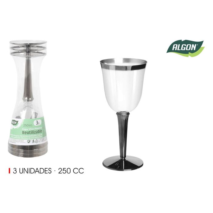 Set de 3 Copas de Vino Pie-Boca Plata 250 ml Algon (12 Unidades) Set de 3 Copas de Vino Pie-Boca Plata 250 ml Algon (12 Unidades)