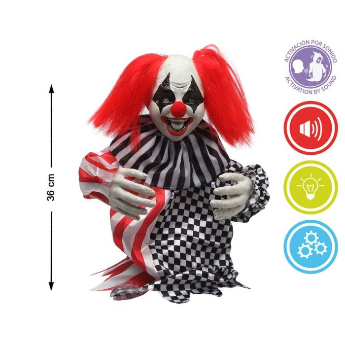 Figura Payaso Terrorífico 36 cm Con Pelo Rojo, Luz Y Movimiento Halloween