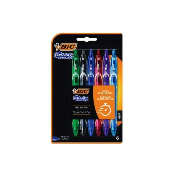 Bic 964769 Bolígrafos Tinta Gel Retráctil Gelocity Quick Dry Punta Media 0,7 mm Secado Ultrarrápido No Gotea 6 Unidades Surtidos