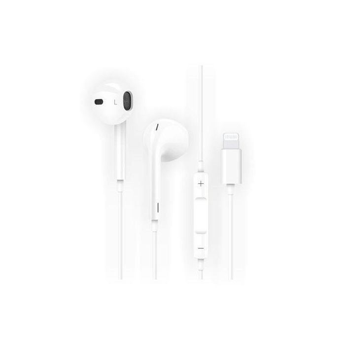 Tech One Tech Auriculares Eartech Hip con Micrófono, Blanco, Compatibles con Apple, Lightning, Control de Volumen, 1.2m