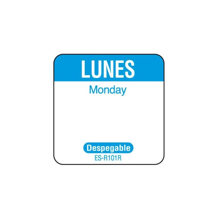 NCCO SR101R - Rollo de 1000 etiquetas despegables para rotación de inventario "LUNES" - 2,5 x 2,5 cm - Blanco y azul - Venta 1 unidad.