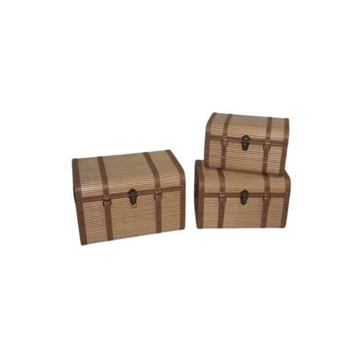 DKD Home Decor Baúl Oriental Marrón Natural de PU y Bambú 35 x 35 x 54 cm, Set de 3 Unidades
