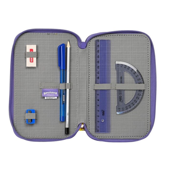 Safta Plumier Triple Superthings 412270857 Guardianes de Kazoom Morado Amarillo 36 Piezas