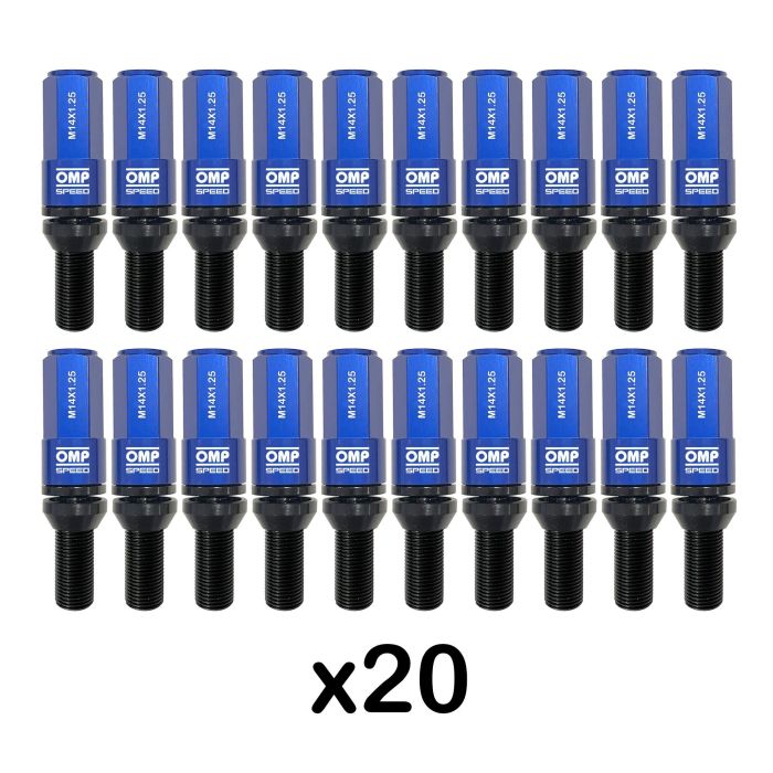 Omp OMPS09971407 Juego 20 Tornillos Rueda M14x1.25 Llave 17-19 Largo 28mm Protector Aluminio Color Azul 4