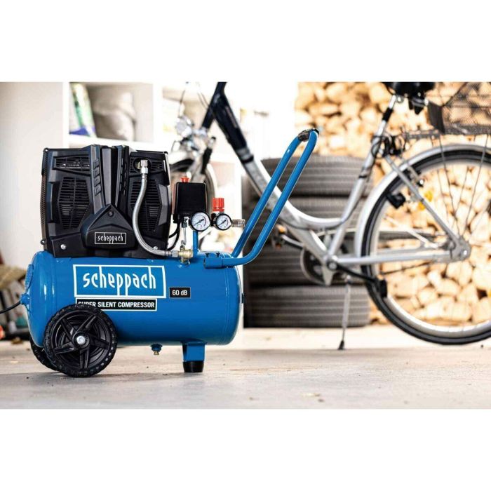 Compresor de aire silencioso horizontal de dos cilindros Scheppach HC25Si - 24 L - 1100W - 8 bar - 1.5 HP 1