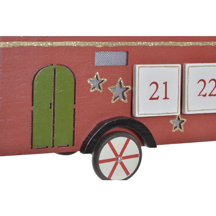 DKD Home Decor Calendario Adviento Navidad con LED de Madera Tradicional Rojo Blanco Diseño Autobús Casa Árbol 10x25x31.5 cm 4