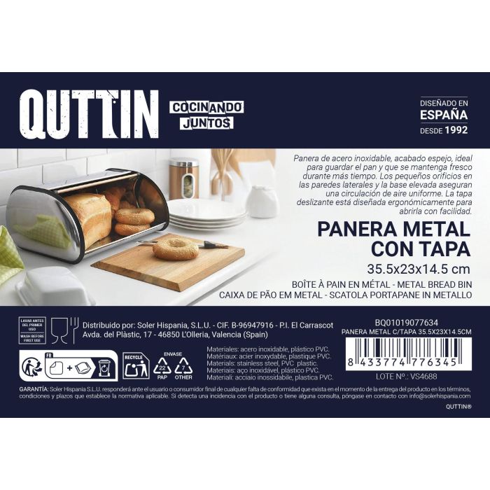 Panera Metal C/Tapa 35.5X23X14.5Cm Quttin (6 Unidades) 10 Panera Metal C/Tapa 35.5X23X14.5Cm Quttin (6 Unidades) 10