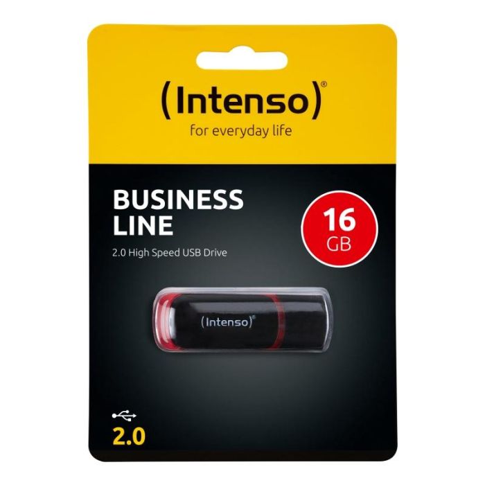 Intenso Memoria USB 2.0 Business Line 3511470 - 16GB Negro y Rojo, Lectura 28 MB/s, Escritura 6.5 MB/s