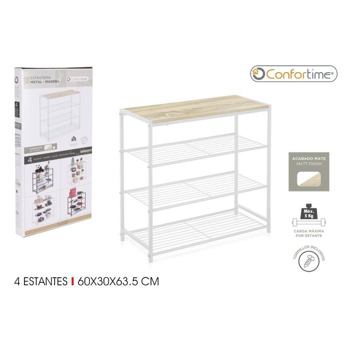 Estantería 4 Niveles Metal y Madera Blanca - Confortime (3 Unidades) Estantería 4 Niveles Metal y Madera Blanca - Confortime (3 Unidades)