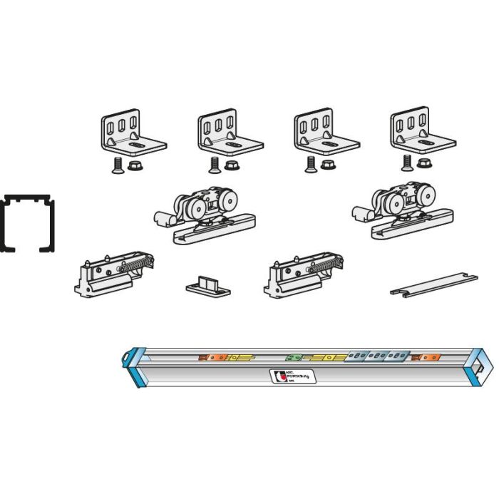 TERNO Kit de Herrajes Corredera Eclettica Freno Amortiguado 80kg con Perfil Aluminio 2M para 1 Puerta Madera y Cristal 1