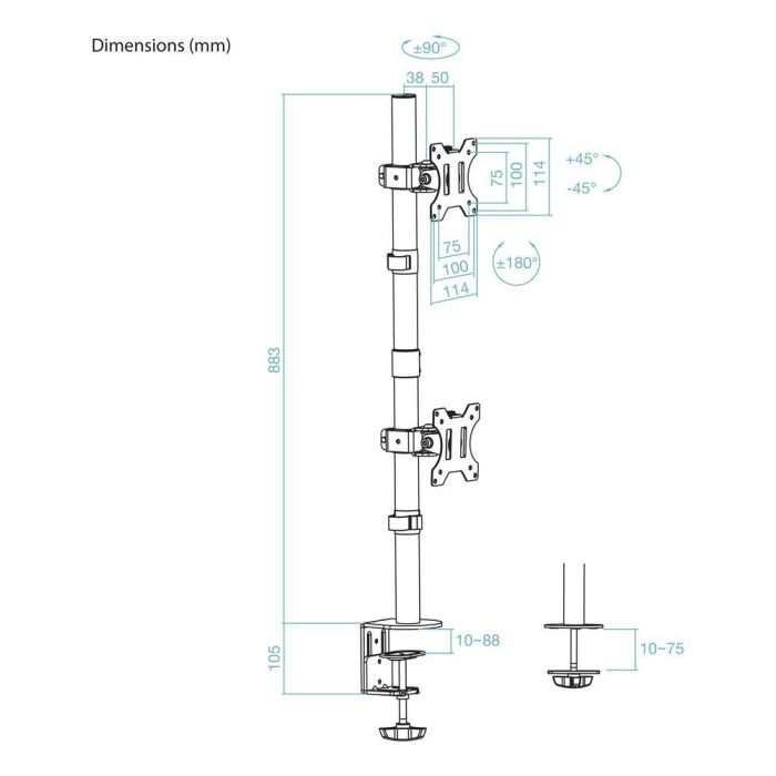 Tooq Soporte de Mesa para 2 Monitores DB1233TNV-B Giratorio Inclinable hasta 8kg Negro 5 Tooq Soporte de Mesa para 2 Monitores DB1233TNV-B Giratorio Inclinable hasta 8kg Negro 5