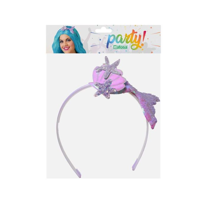 Diadema de sirena rosa con cola y conchas de lentejuelas - Ideal para disfraces temáticos 1