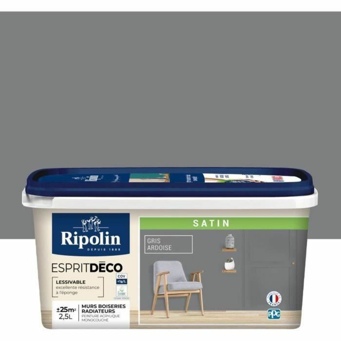 Ripolin RIP3174269076872 Pintura satinada ultra cobertura Gris pizarra para cocina, dormitorio, salón, recibidor, entrada, pasillo 3 Ripolin RIP3174269076872 Pintura satinada ultra cobertura Gris pizarra para cocina, dormitorio, salón, recibidor, entrada, pasillo 3