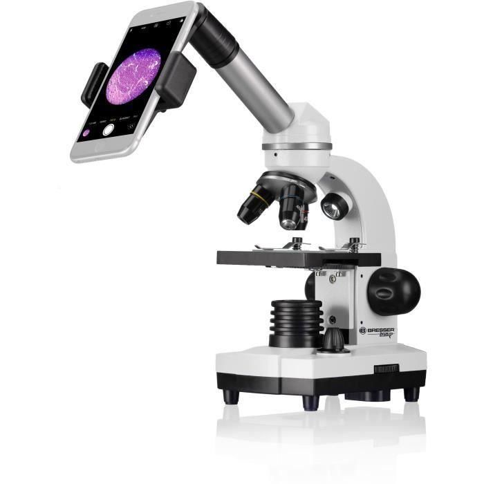 Microscopio Biolux SEL con sistema de zoom - BRESSER JUNIOR - aumento 40x-1600x - soporte para smartphone - caja rígida blanca 1