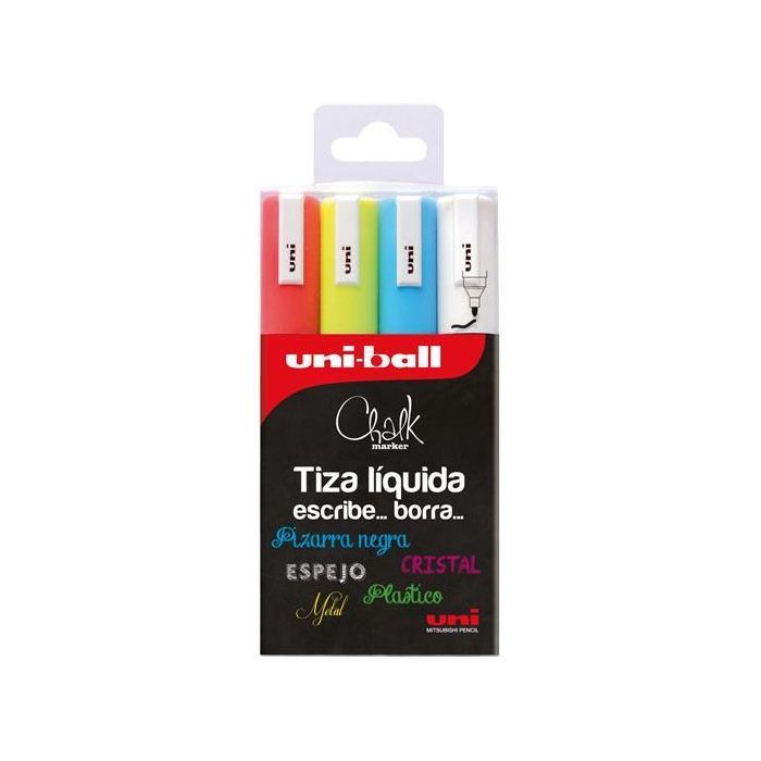 Uniball Marcador De Tiza Líquida Chalk Pwe-5M 4P Coloers Surtidos Blíster 4 Ud Uniball Marcador De Tiza Líquida Chalk Pwe-5M 4P Coloers Surtidos Blíster 4 Ud