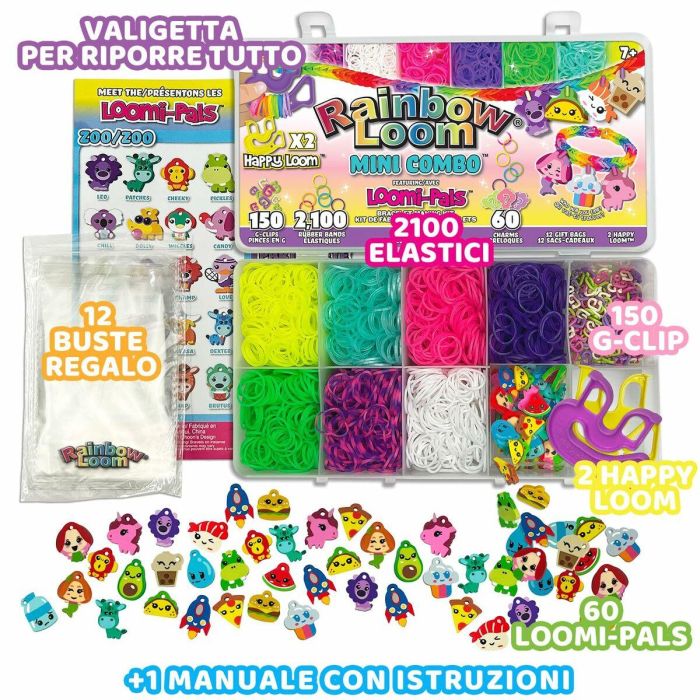 Bandai BAN1738045210754 Rainbow Loom Mini Combo Set Loomi Pals - Caja para hacer pulseras con 2100 elásticos y 60 charms 12