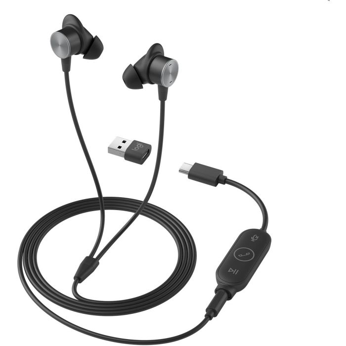 Logitech Zone Wired Earbuds UC - GRAPHITE - EMEA, Auriculares Alámbricos para Oficina/UC, Conexión USB-C y 3.5mm, Grafito