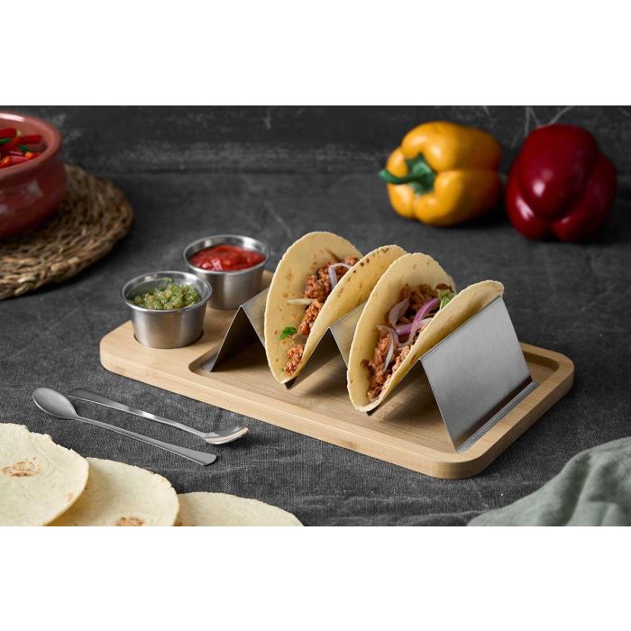 Soporte Tacos Bol Salsa Bambu Metal Kinvara 28X5CM (6 Unidades) 4 Soporte Tacos Bol Salsa Bambu Metal Kinvara 28X5CM (6 Unidades) 4