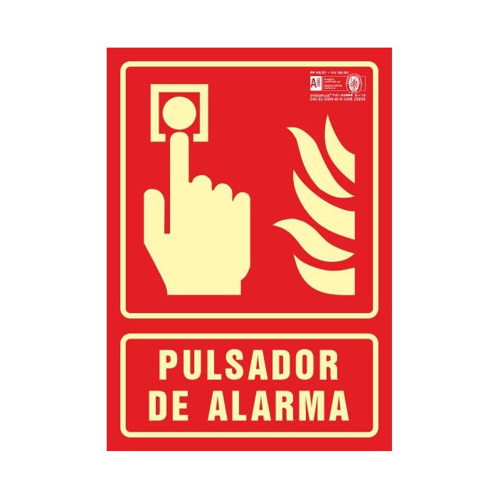 Pictograma Syssa Señal De Pulsador De Alarma En Pvc Fotoluminiscente 210x297 mm