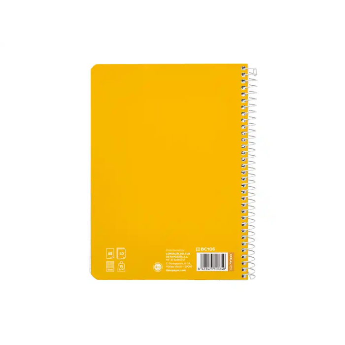 Liderpapel Cuaderno espiral Pautaguía A5 tapa blanda 40 hojas cuadro pautado 3mm color amarillo 2