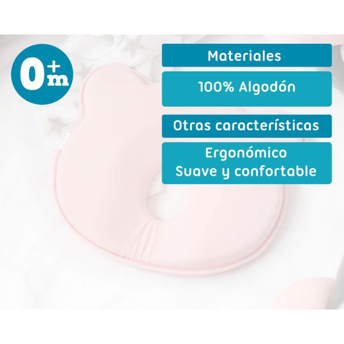 KioKids Almohada Ergonómica para Bebés Rosa Anti Plagiocefalia +0 Meses con Cavidad Central Algodón 100% 5 KioKids Almohada Ergonómica para Bebés Rosa Anti Plagiocefalia +0 Meses con Cavidad Central Algodón 100% 5