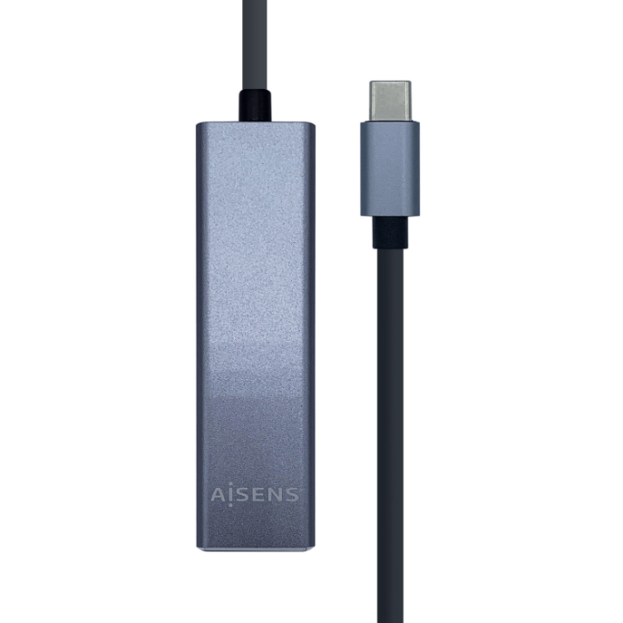 Aisens Conversor USB 3.1 Gen1 USB-C a Ethernet Gigabit 10/100/1000 Mbps + Hub 3x USB 3.0 Gris 15 cm - Compatible con Windows, Mac, Linux