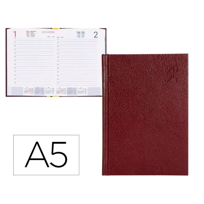 Agenda Encuadernada Liderpapel Corfu A5 2025 Dia Pagina Color Rojo Papel 60 gr