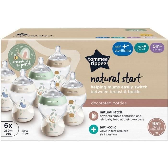 Tommee Tippee Closer to Nature Pack de 6 Biberones 260ml con Tetina Anticólicos, Imita Pecho Materno y Silicona Suave, Sin BPA 2