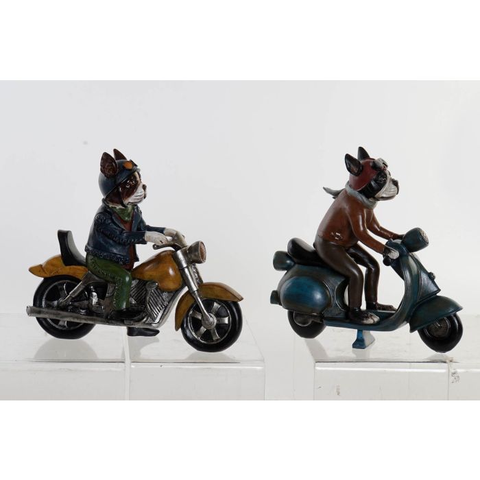 DKD Home Decor Figura Vintage Decoración de Resina, Diseño Surtido Perro Moto, Colores Variados, 10x24x27 cm Pack 2 Unidades