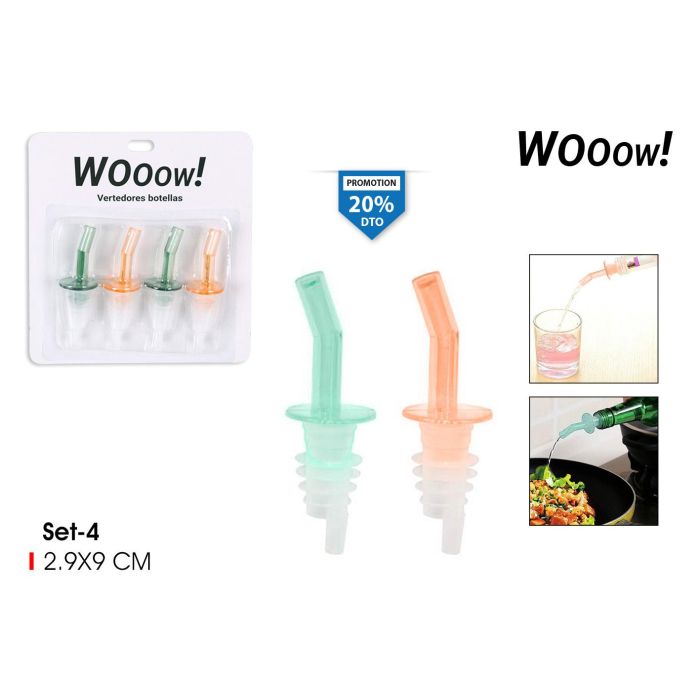Set de 4 vertedores de plástico para botellas Wooow (36 Unidades) Set de 4 vertedores de plástico para botellas Wooow (36 Unidades)