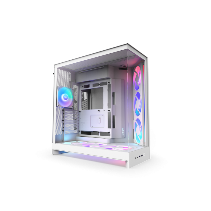 NZXT H9 Flow RGB+ CM-H92FW-01 Caja PC Gaming Midi Tower Blanca con Panel de Vidrio Templado e Iluminación Multi-Color ATX