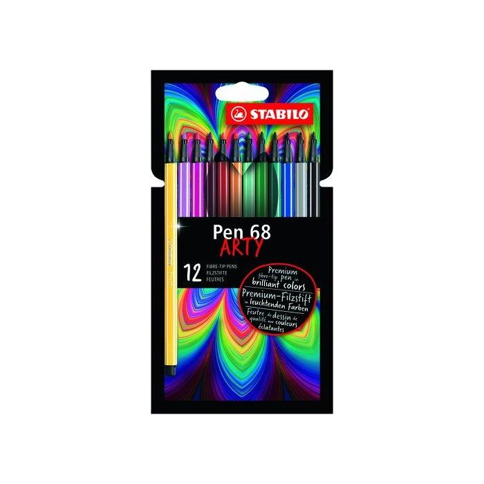 Stabilo Pen 68 Rotuladores Arty C-Surtidos Intensos, Estuche Cartón 12 Ud, Punta 1 mm, Tinta Base Agua