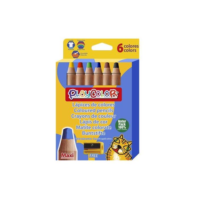 Playcolor Lápices de Colores Maxi Basic 6 unidades Surtidos, Lavables para Papel, Cartón y Vidrio