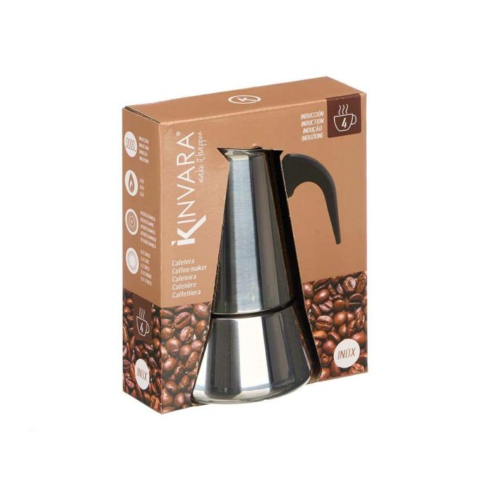 Cafetera Italiana Negro Plateado Acero 4 Tazas 3