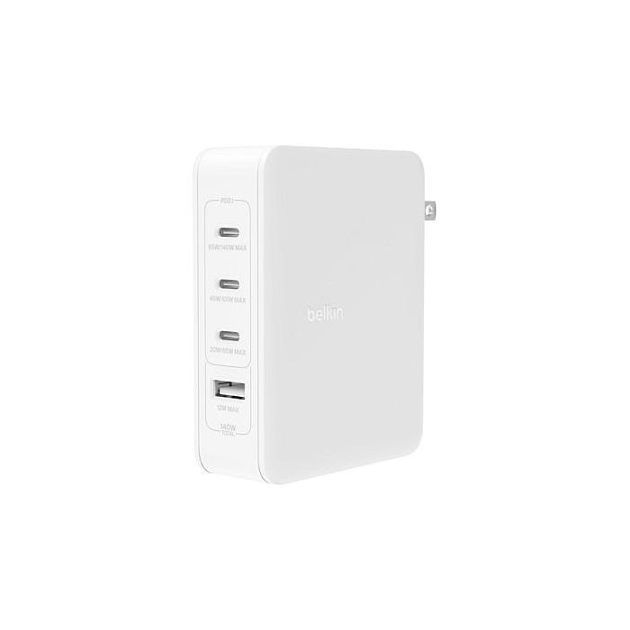 Belkin WCH014BTWH Cargador de Pared USB-C BoostCharge Pro 140W GaN Carga Rápida 3 Puertos USB-C 1 Puerto USB-A Blanco 0 Belkin WCH014BTWH Cargador de Pared USB-C BoostCharge Pro 140W GaN Carga Rápida 3 Puertos USB-C 1 Puerto USB-A Blanco 0