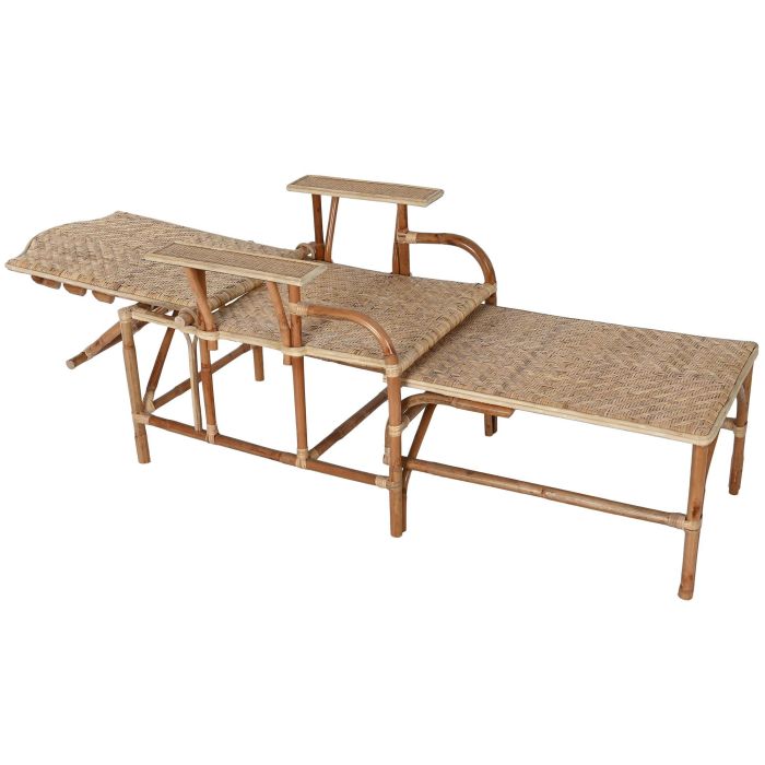 DKD Home Decor Tumbona y Mesa de Ratán Natural Set de 3 piezas 75 x 90 x 70 cm